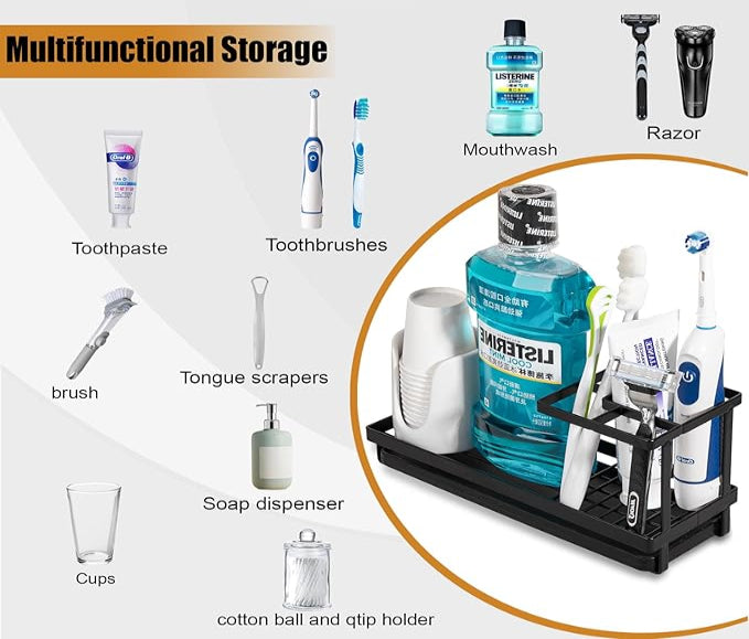 Matte Black Toothbrush Holder - Rustproof Carbon Steel Organizer