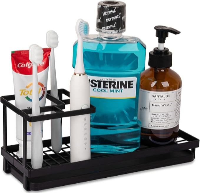 Matte Black Toothbrush Holder - Rustproof Carbon Steel Organizer