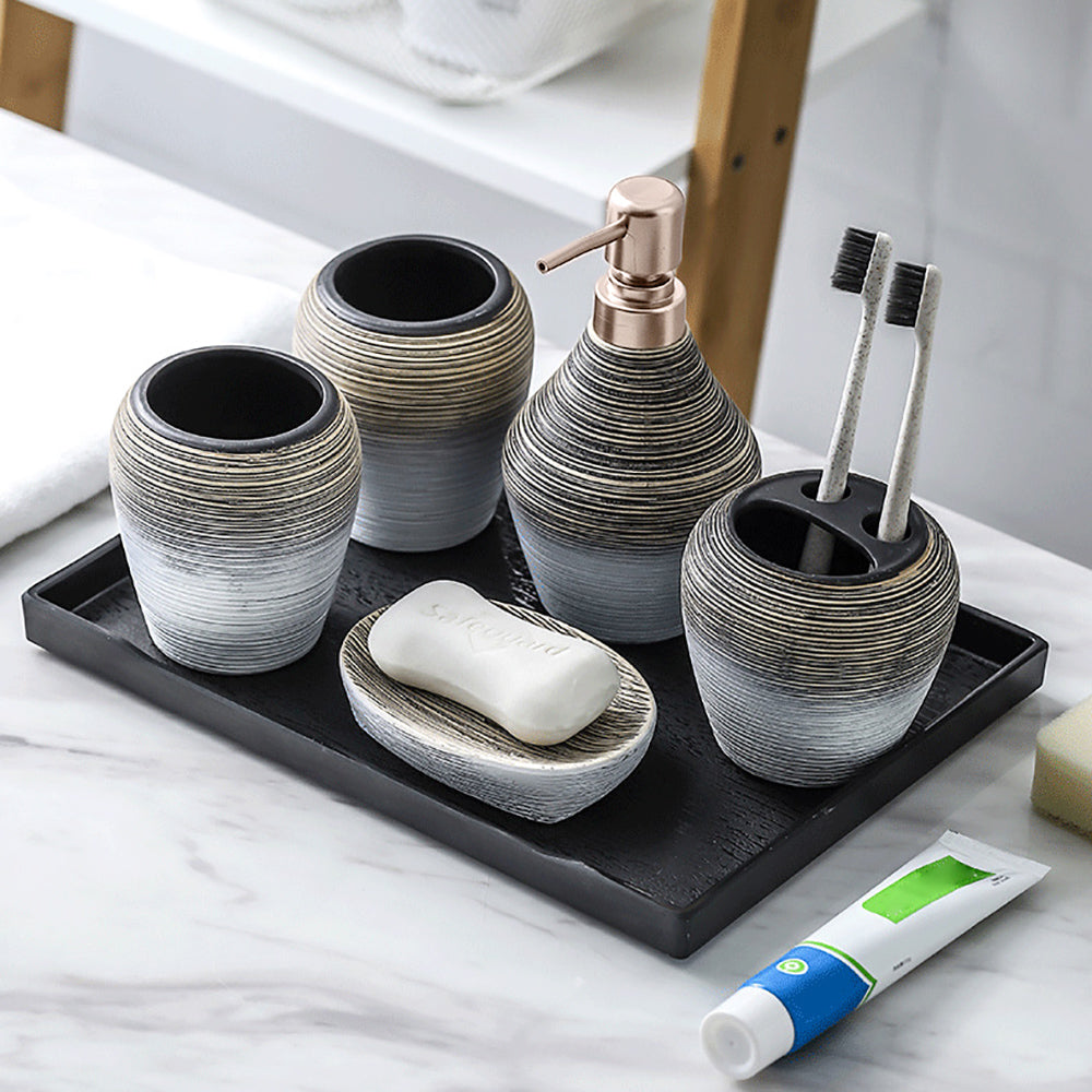 Ceramic Bathroom Accessory Set - Luxurious 6pcs Retro Style