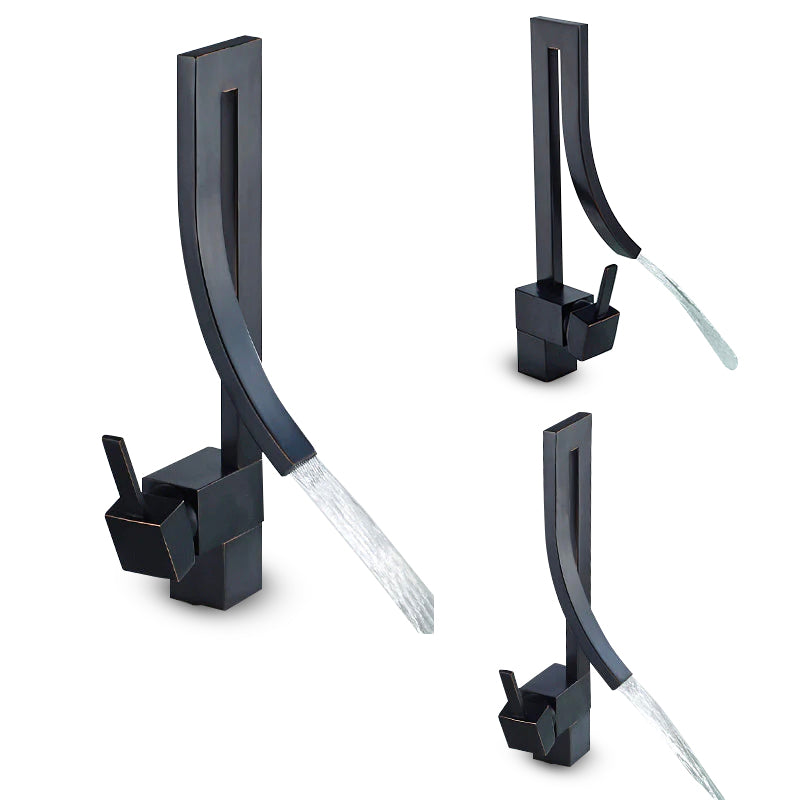 Black Waterfall Bathroom Faucet | Deck Mount Brass Fixture