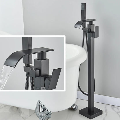 Brass Floor Mounted Bathtub Faucet with Handheld Shower