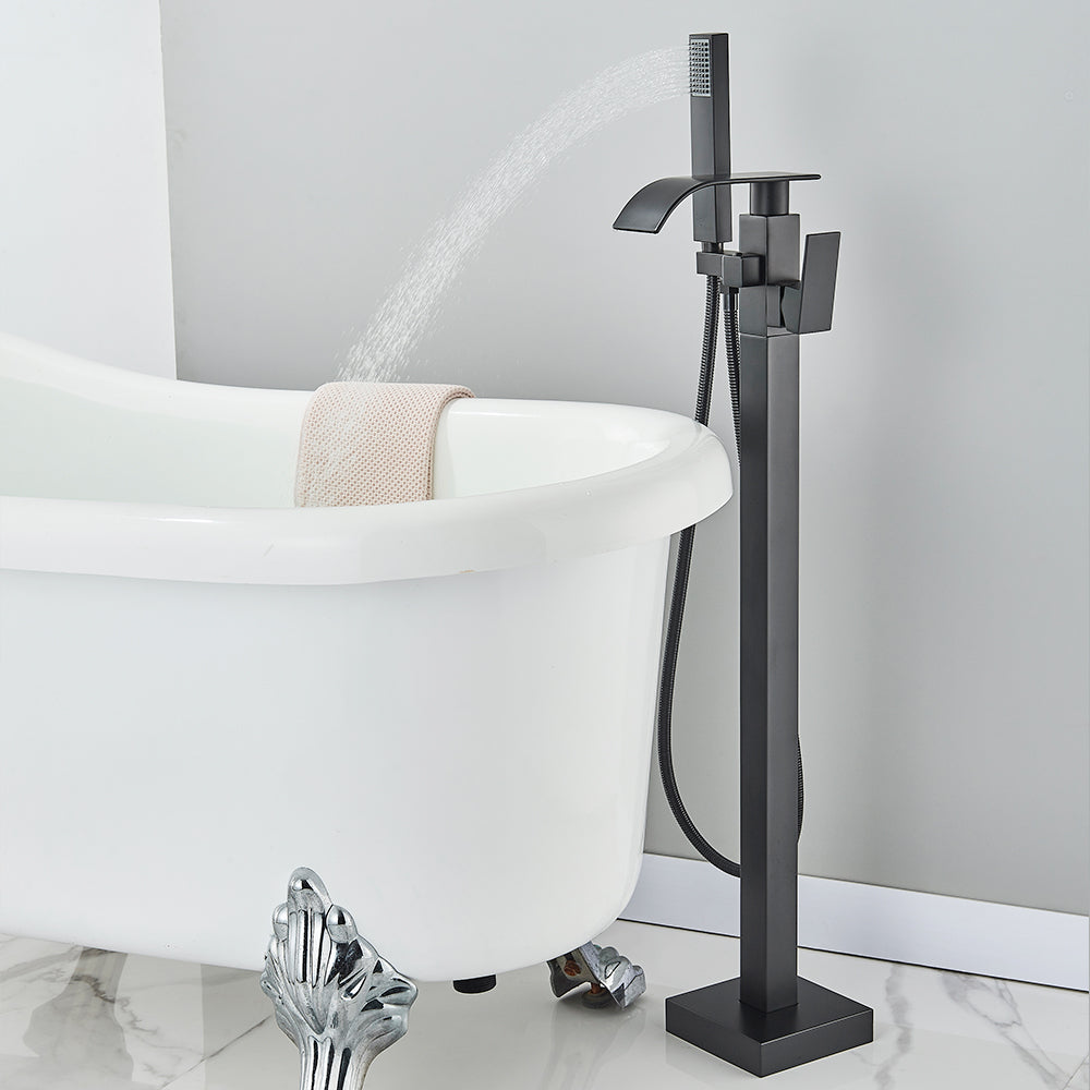 Brass Floor Mounted Bathtub Faucet with Handheld Shower