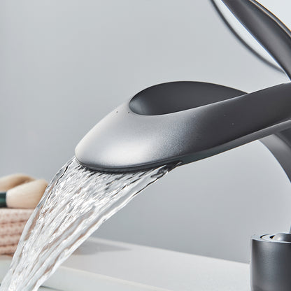 Black Brass Bathroom Waterfall Sink Faucet  