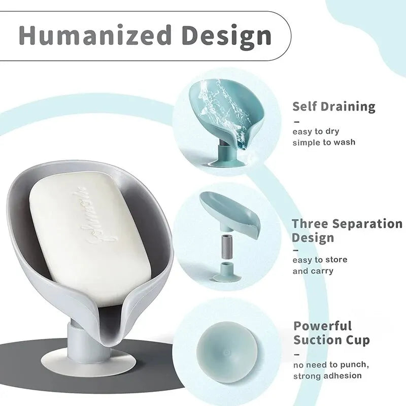 Leaf Shape Soap Box with Suction Cup - 2pcs Drain Holder