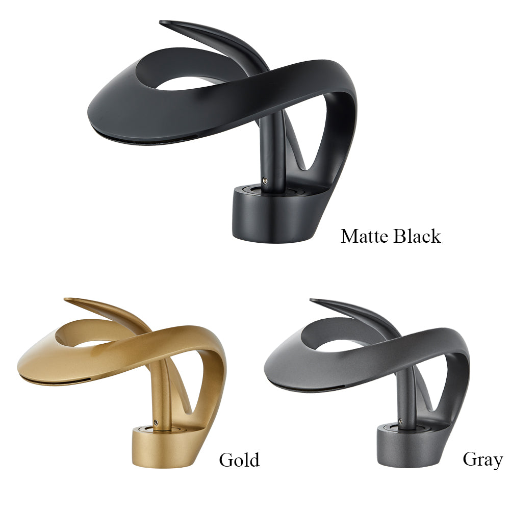 Black Brass Bathroom Waterfall Sink Faucet  