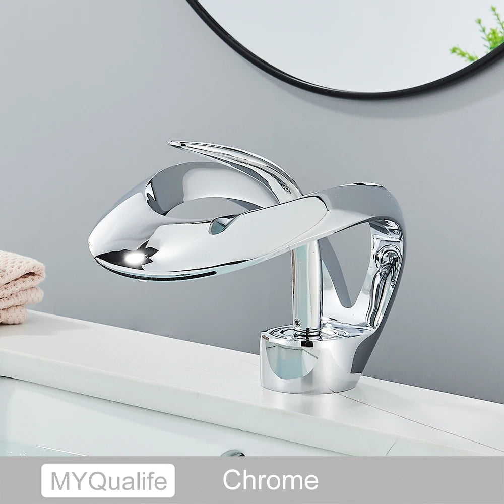 Black Brass Bathroom Waterfall Sink Faucet  