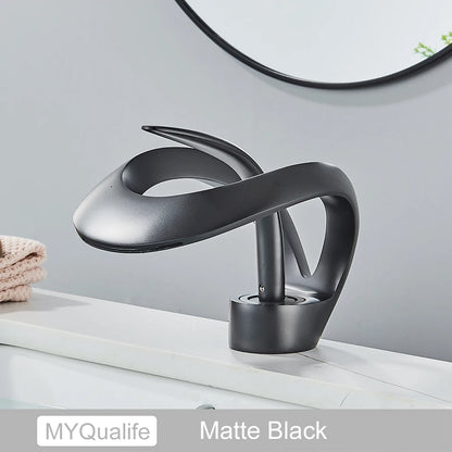 Black Brass Bathroom Waterfall Sink Faucet  
