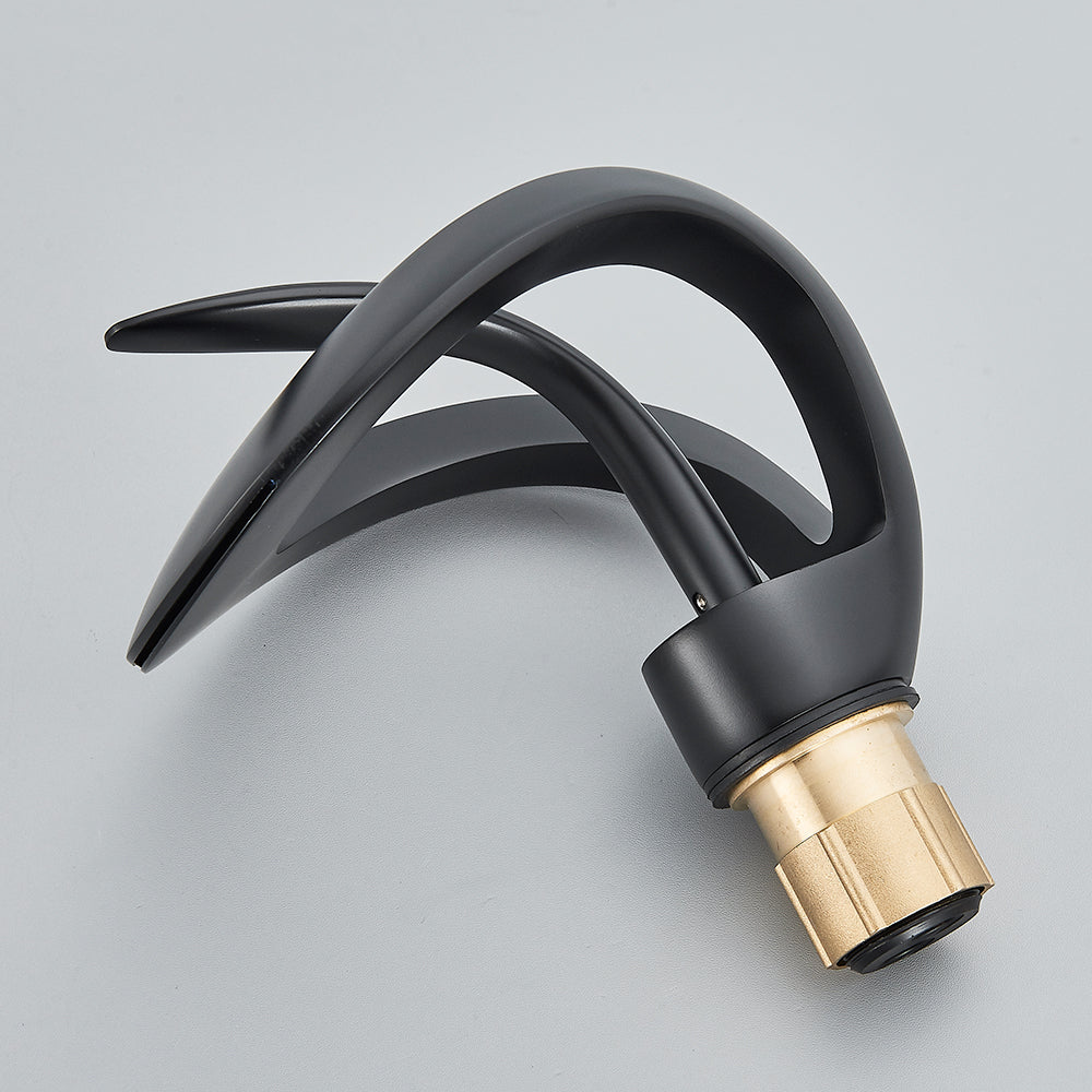 Black Brass Bathroom Waterfall Sink Faucet  
