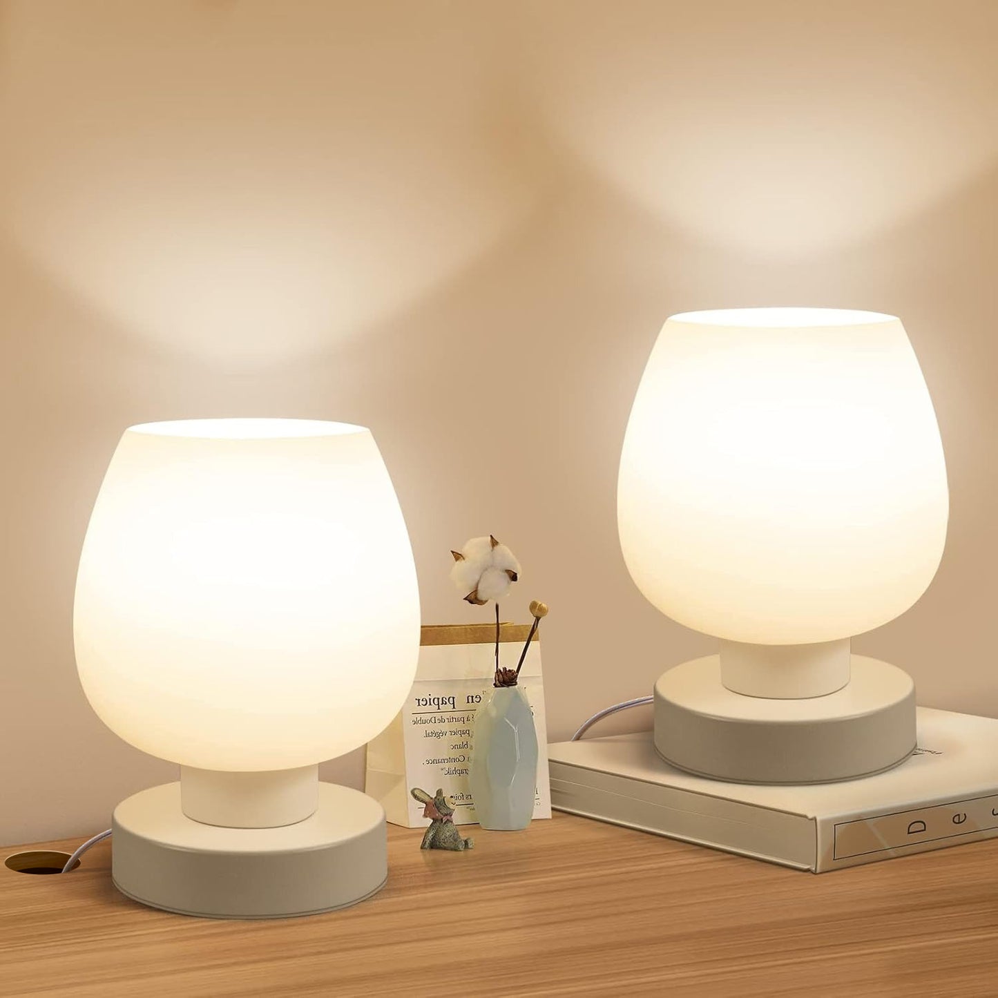 Dimmable Frosted Glass Lamps - Modern Bedside Table Set