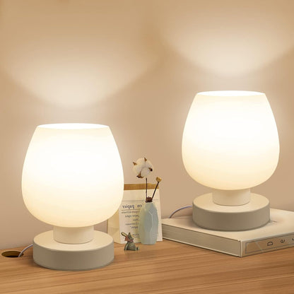 Dimmable Frosted Glass Lamps - Modern Bedside Table Set