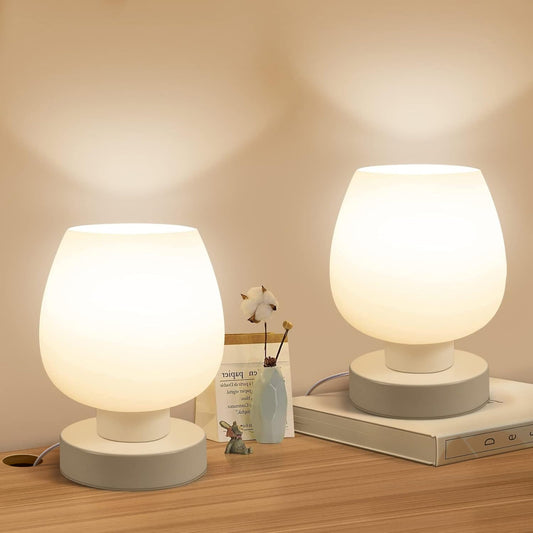 Dimmable Frosted Glass Lamps - Modern Bedside Table Set