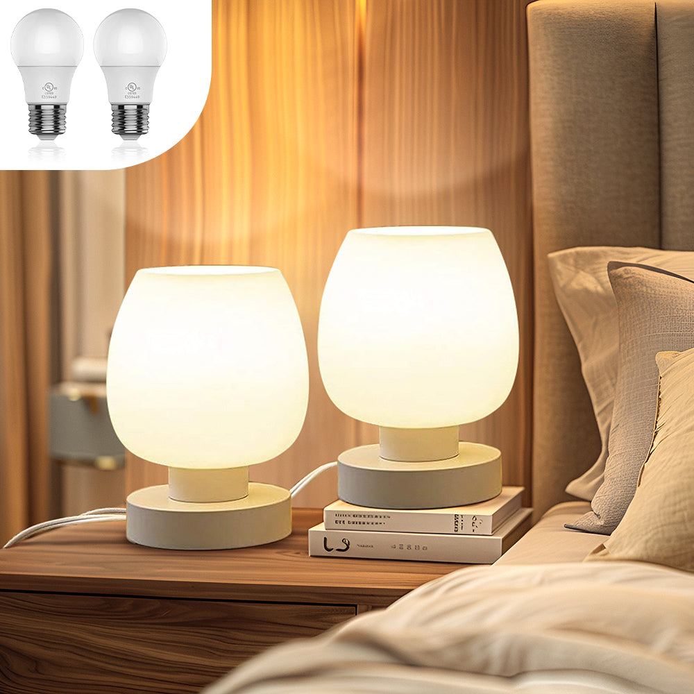 Dimmable Frosted Glass Lamps - Modern Bedside Table Set