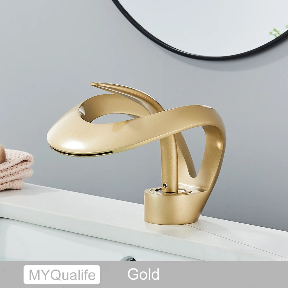 Black Brass Bathroom Waterfall Sink Faucet  