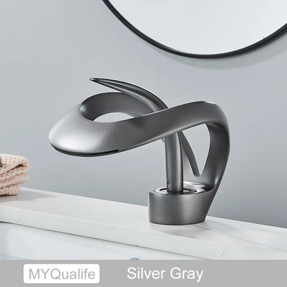 Black Brass Bathroom Waterfall Sink Faucet  