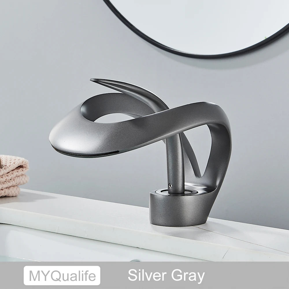 Black Brass Bathroom Waterfall Sink Faucet  