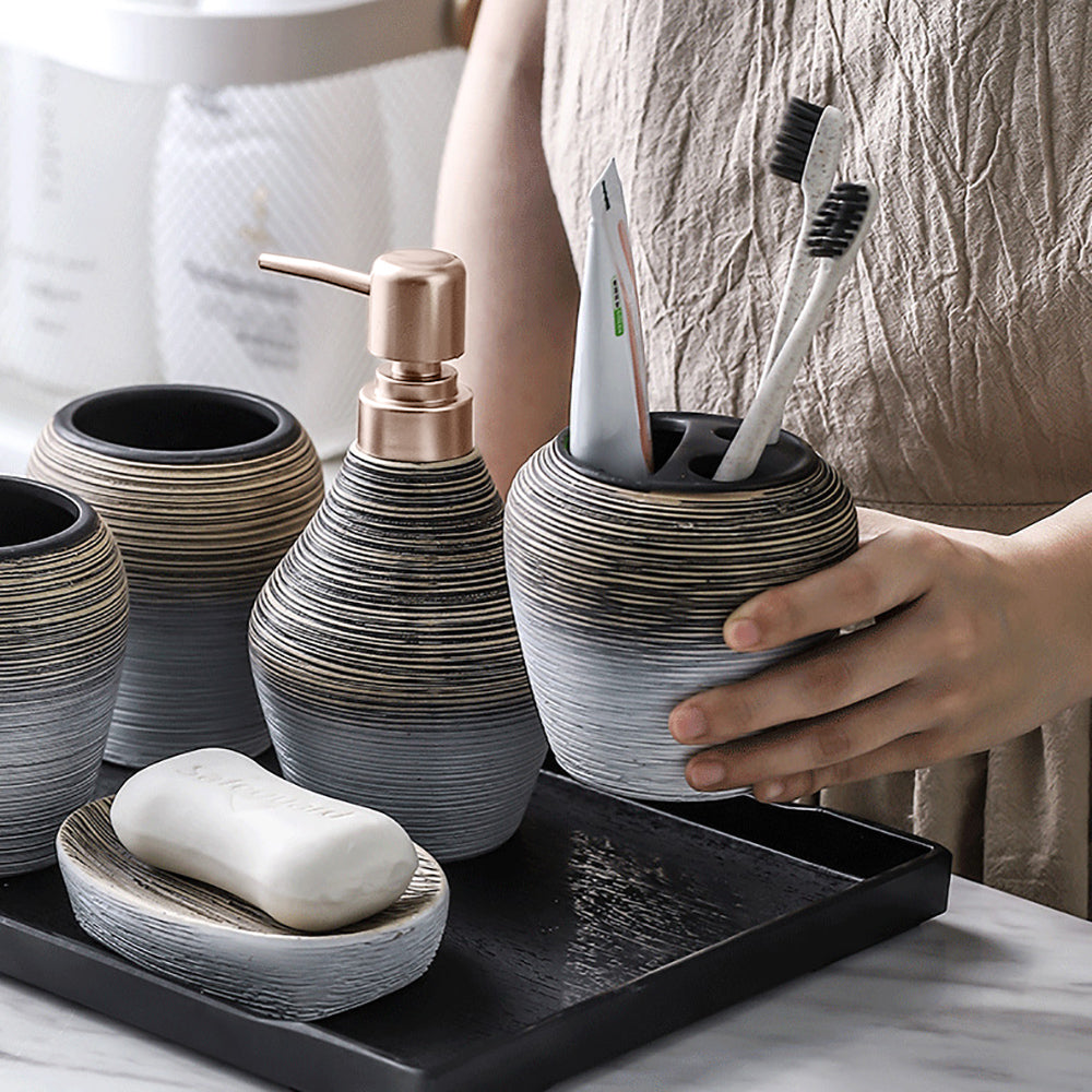 Ceramic Bathroom Accessory Set - Luxurious 6pcs Retro Style