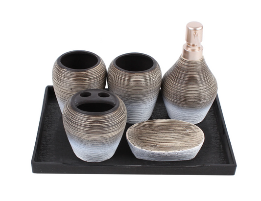 Ceramic Bathroom Accessory Set - Luxurious 6 piece Retro Style