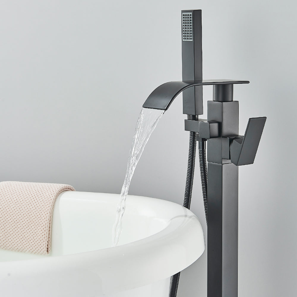 Brass Floor Mounted Bathtub Faucet with Handheld Shower