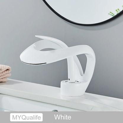 Black Brass Bathroom Waterfall Sink Faucet  