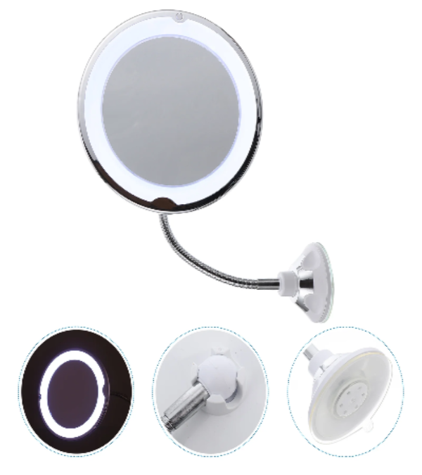 New LED Makeup Mirror with 360° rotation: Magnifying and Suction cup