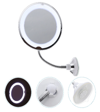 New LED Makeup Mirror with 360° rotation: Magnifying and Suction cup