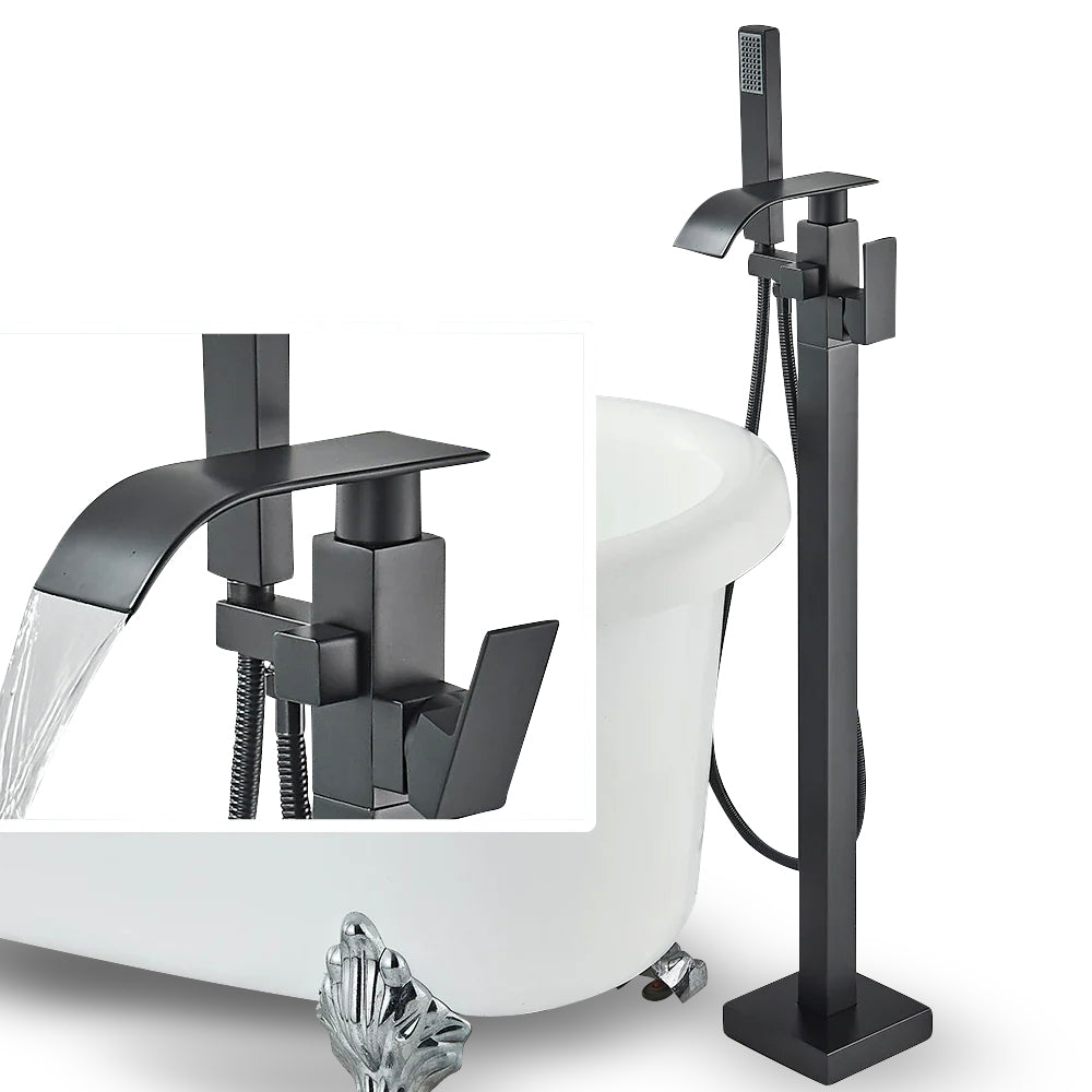 Black Brass Waterfall Sink Faucet | Modern Bathroom Fixture